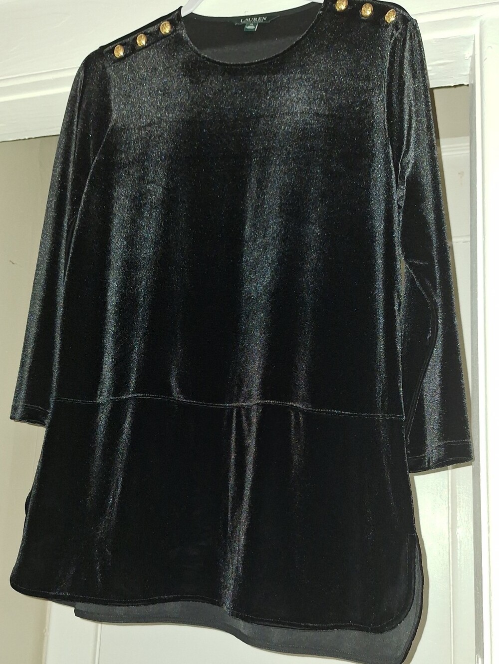 Lauren Ralph Lauren Black Velvet Tunic with Gold Buttons